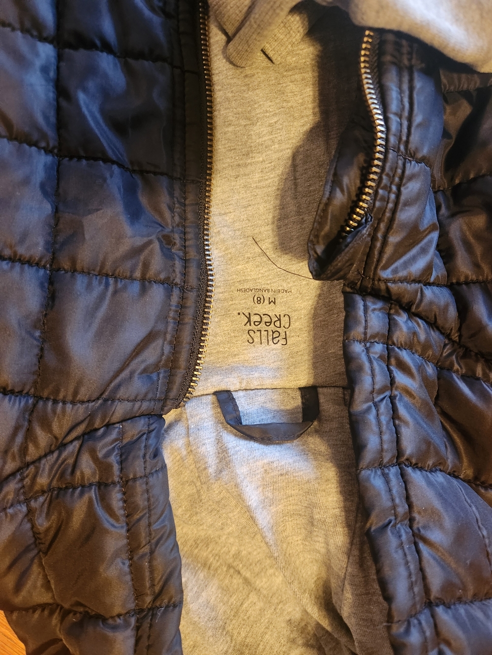 Falls Creek Black Quilted Hooded Vest with Gray Sweatshirt Sleeves - Picture 3 of 3